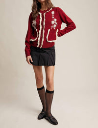 Listicle - Daisy Embroidered Trim Cardigan Sweater