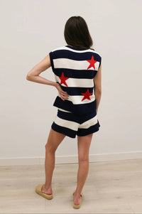 Skies Are Blue - Stars Striped Americana Relaxed Knit Top