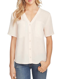 1.State - Chiffon Short Sleeves V Neck Button Down Shirt