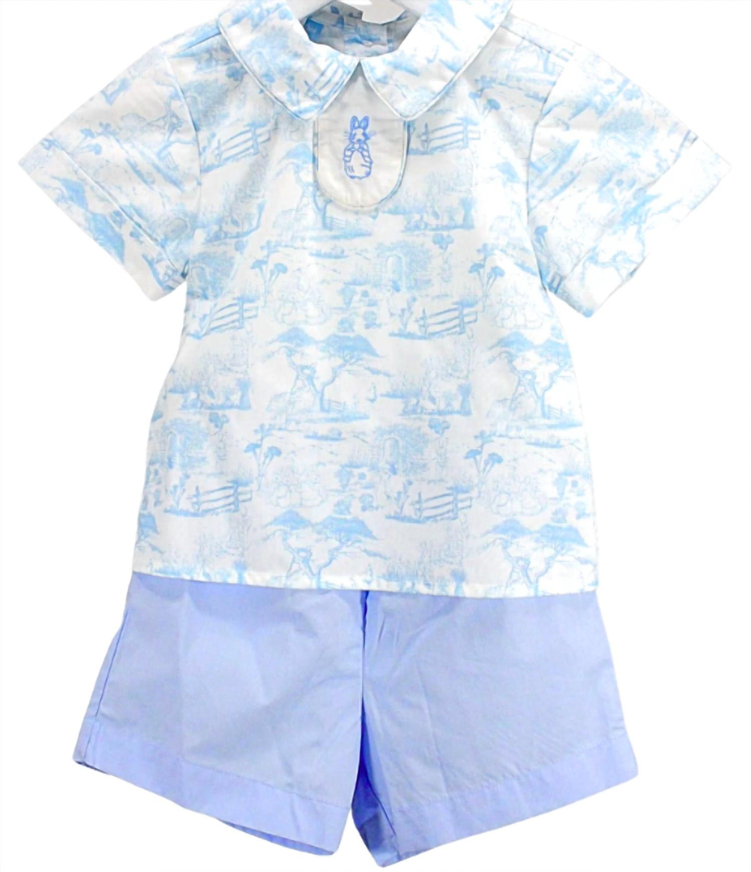 Charming Little One - Boy's Peter Rabbit Toile Shorts Set
