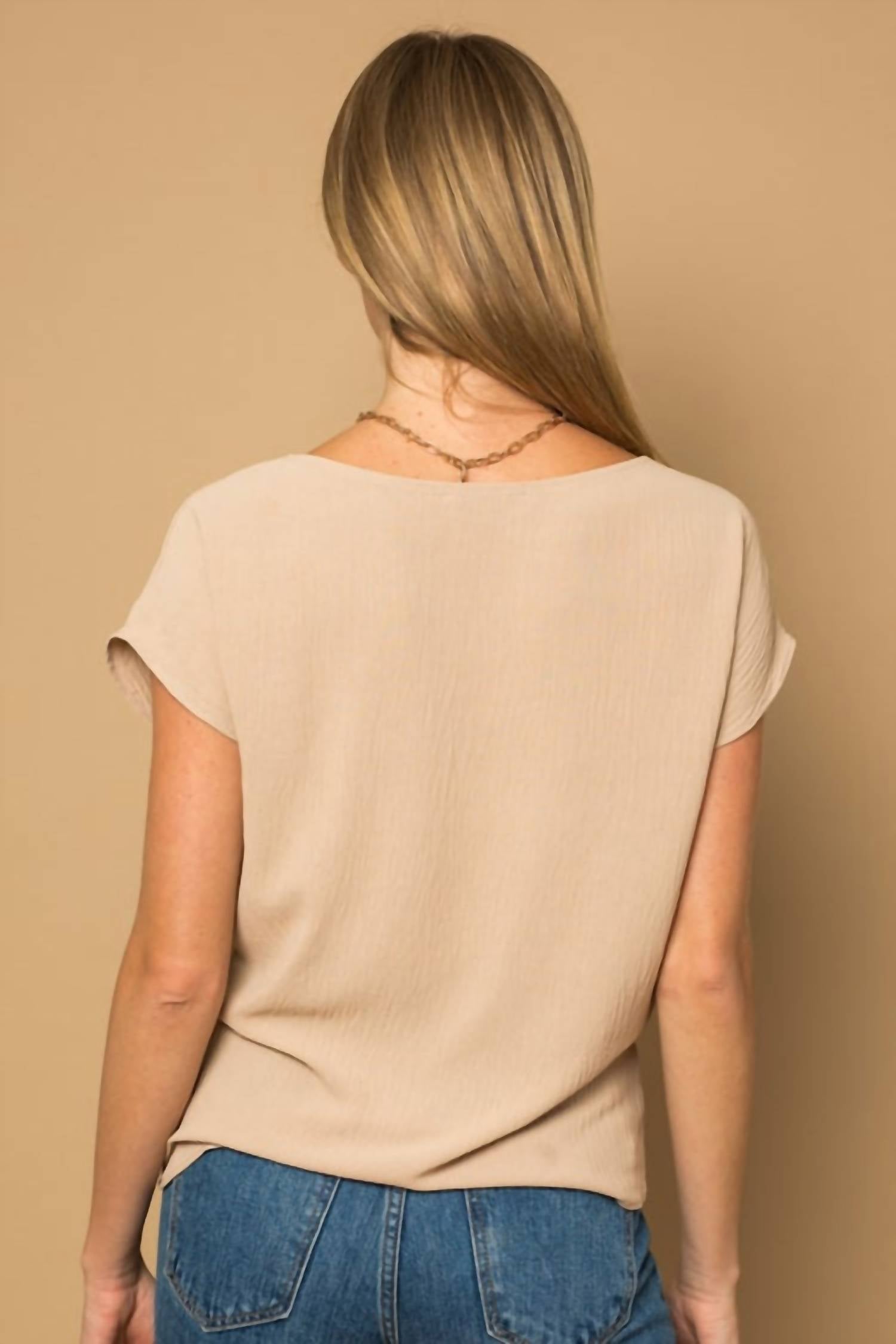 Solid Woven Tee with front knot detail