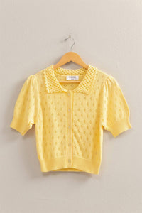 Double Zero - Celeste Cute Pointelle Puff Sleeve Cardigan Top