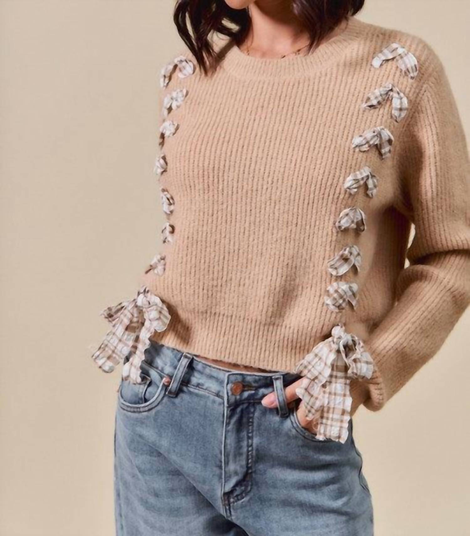 So Me - Plaid Bow Sweater