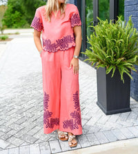 Alivia - Palm Embroidered Top