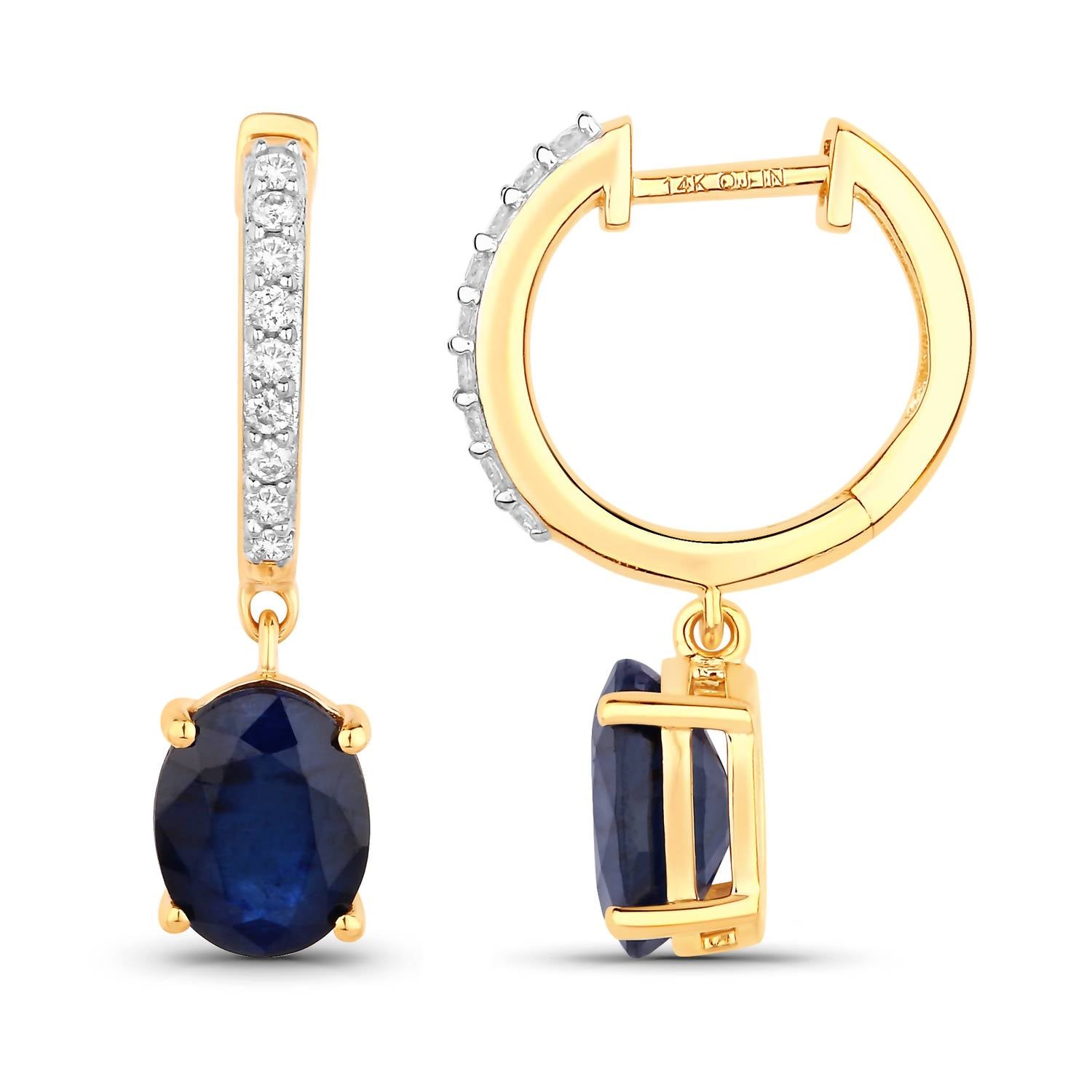 Diana M Jewels Women's Oval Natural Sapphire Stud Earrings (3.24 Ct) - Signature Plus in 14k yellow gold - women's jewelry - detail view