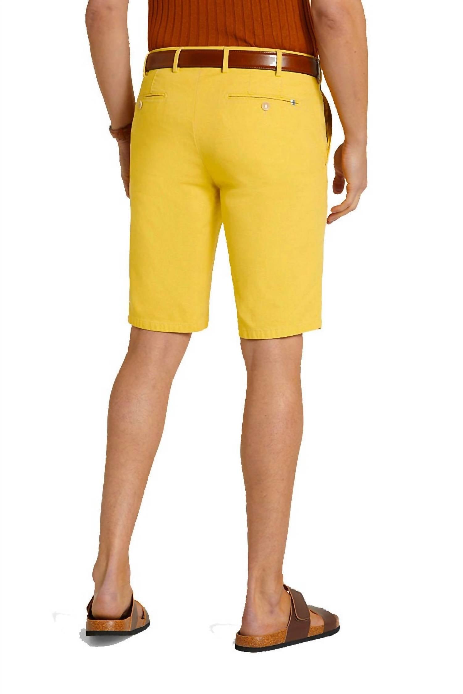 Meyer B-palma Organic Cotton Stretch Shorts in canary - men's shorts - detail view