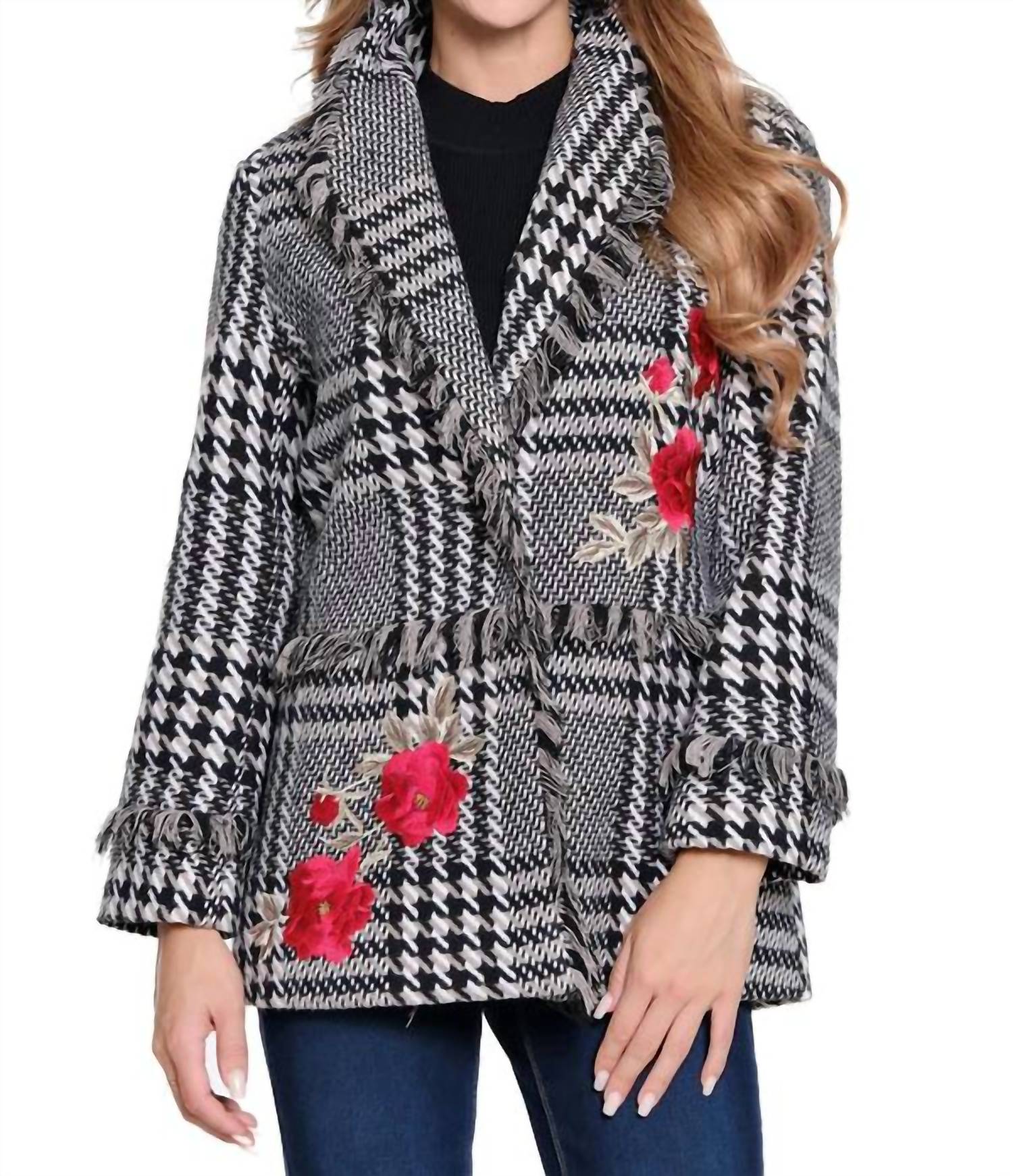 JOHN MARK Tweed Cardigan Coat in white black - women's jacket