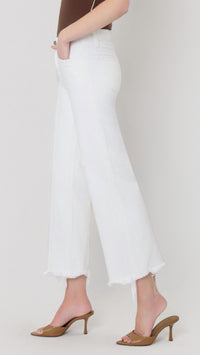 Vervet By Flying Monkey - High Rise Slight Distressed Raw Hem Crop Wide Jeans