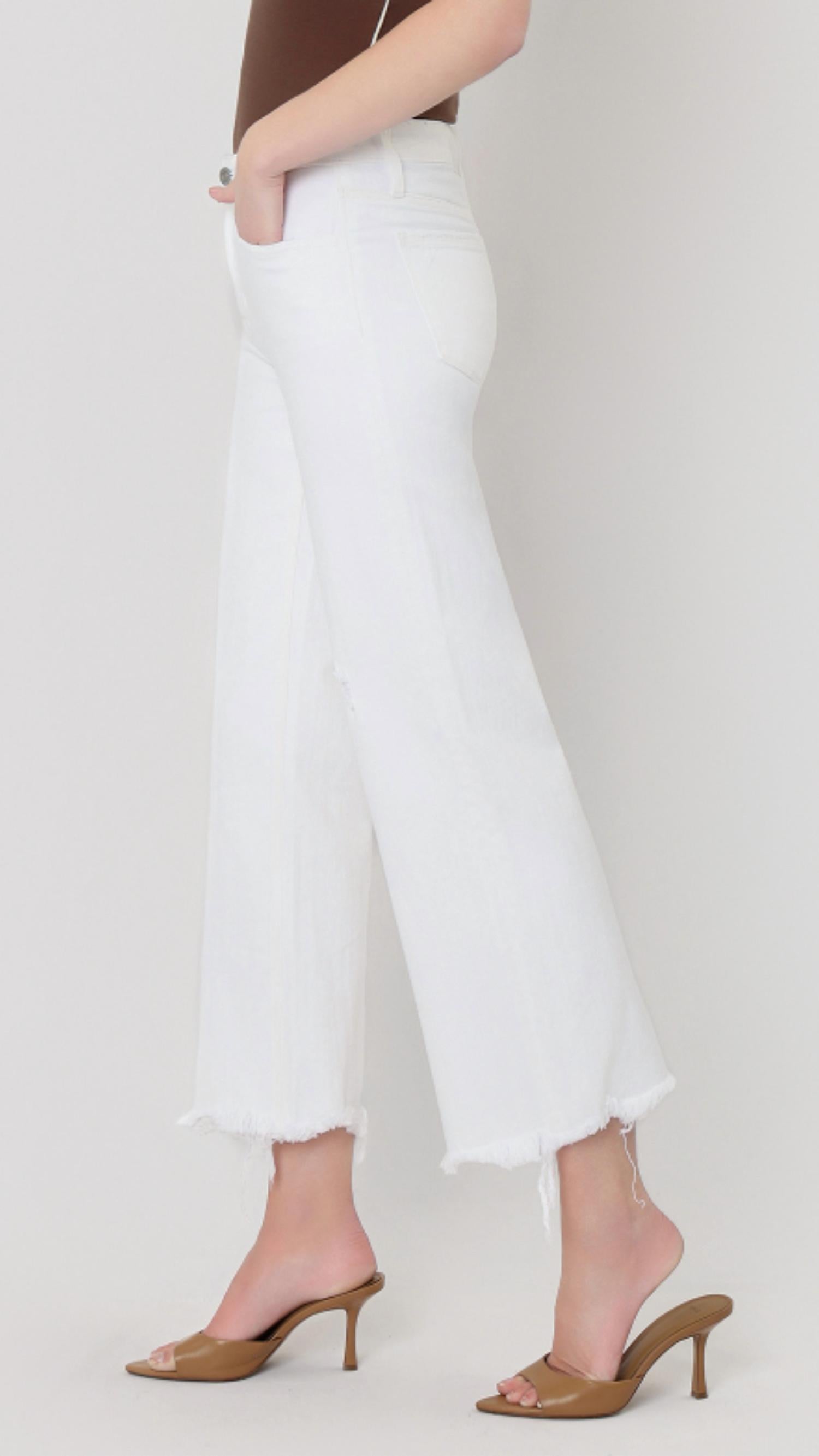 Vervet By Flying Monkey - High Rise Slight Distressed Raw Hem Crop Wide Jeans