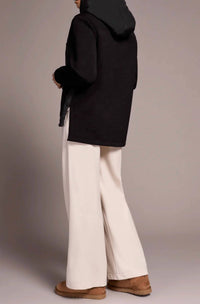 TRIBAL Quilted Combo Knit Jacket With Hood in black - women's top - detail view