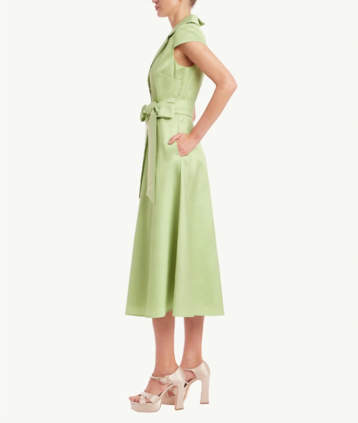 Jewel Badgley Mischka - Cap Sleeve Belted Shirt Midi Dress