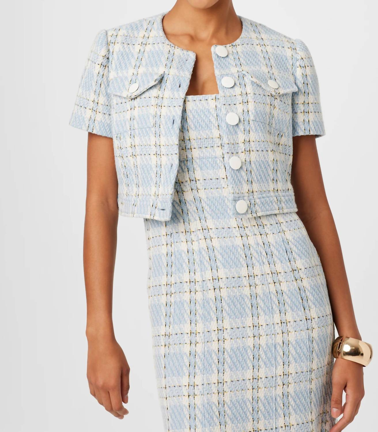 TOCCIN London Short Sleeve Crop Jacket in sky blue - women's jacket