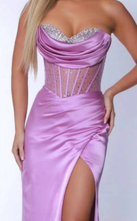 Johnathan Kayne Cowl Neckline Long Sheath Dress in orchid - women's dress - detail view
