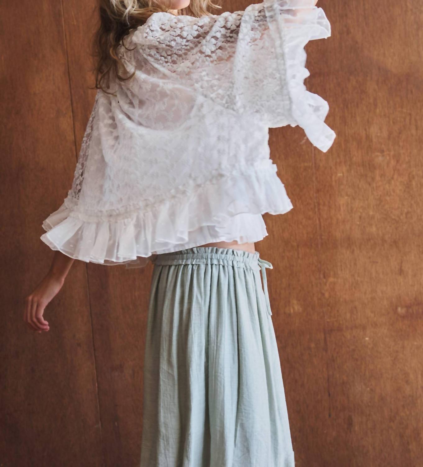 Urban Daizy Ruffle Flutter Sleeve Lace Top in white - women's blouse - view 5