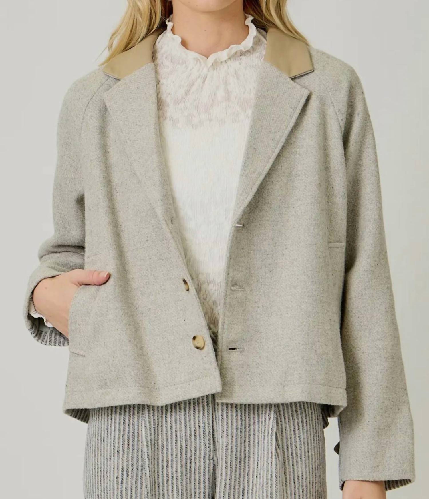 Mystree - Collared Mix Media 3 Button Jacket