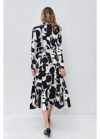 Miss Finch Nyc - Abstract Harmony Shirt Midi Dress