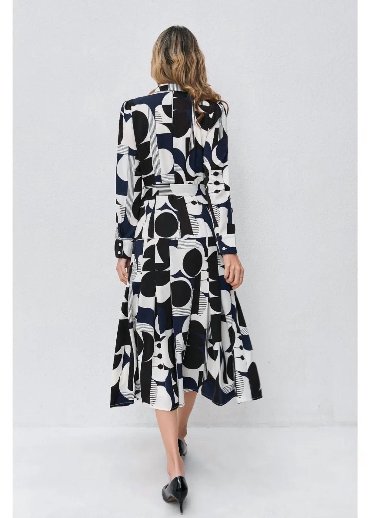 Miss Finch Nyc - Abstract Harmony Shirt Midi Dress