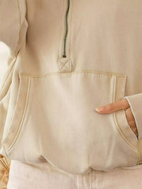 Bibi - Stitch Detailed Elastic Hem Half Zip Hoodie