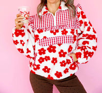 Davi & Dani - Half Zip Floral Gingham Pull Over