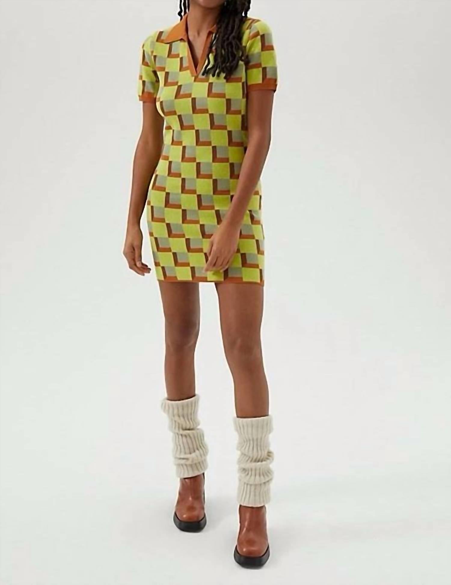ANOTHER GIRL Retro Polo Mini Dress in green multi - women's dress