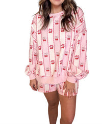 Peach Love - Cherry Bow Stripe Lounge Set
