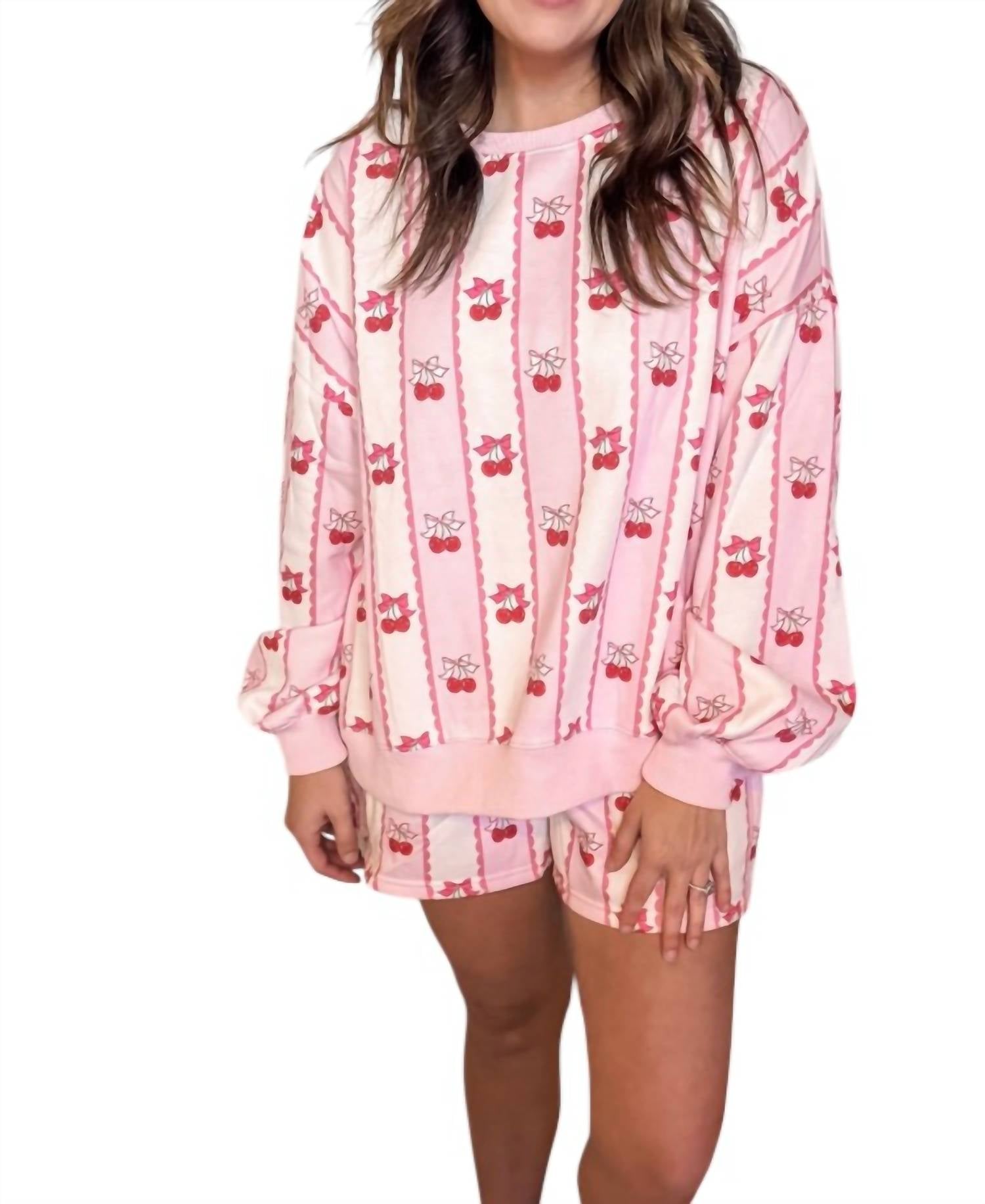 Peach Love - Cherry Bow Stripe Lounge Set