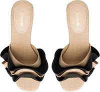 Larroude Women's Brigitte Ruffle Mule Sandals in cream tan - women's sandal - alternate view