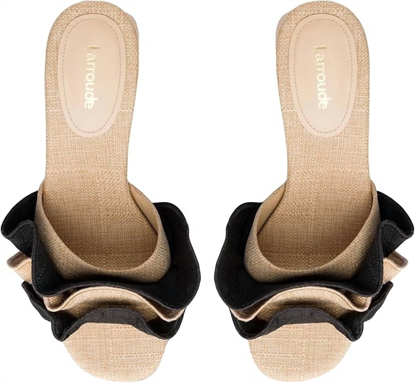 Larroude Women's Brigitte Ruffle Mule Sandals in cream tan - women's sandal - alternate view