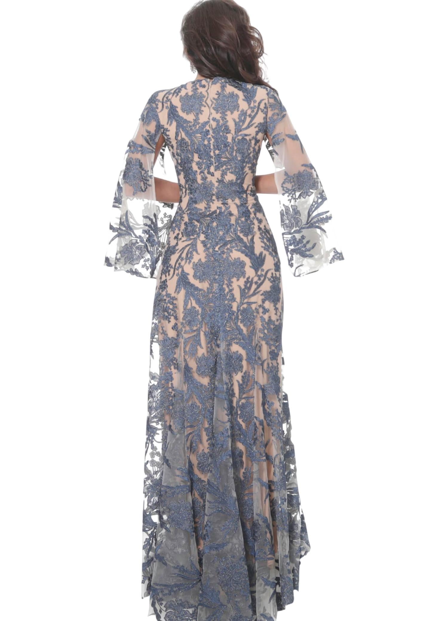 Jovani - Cape Sleeve Lace Dress