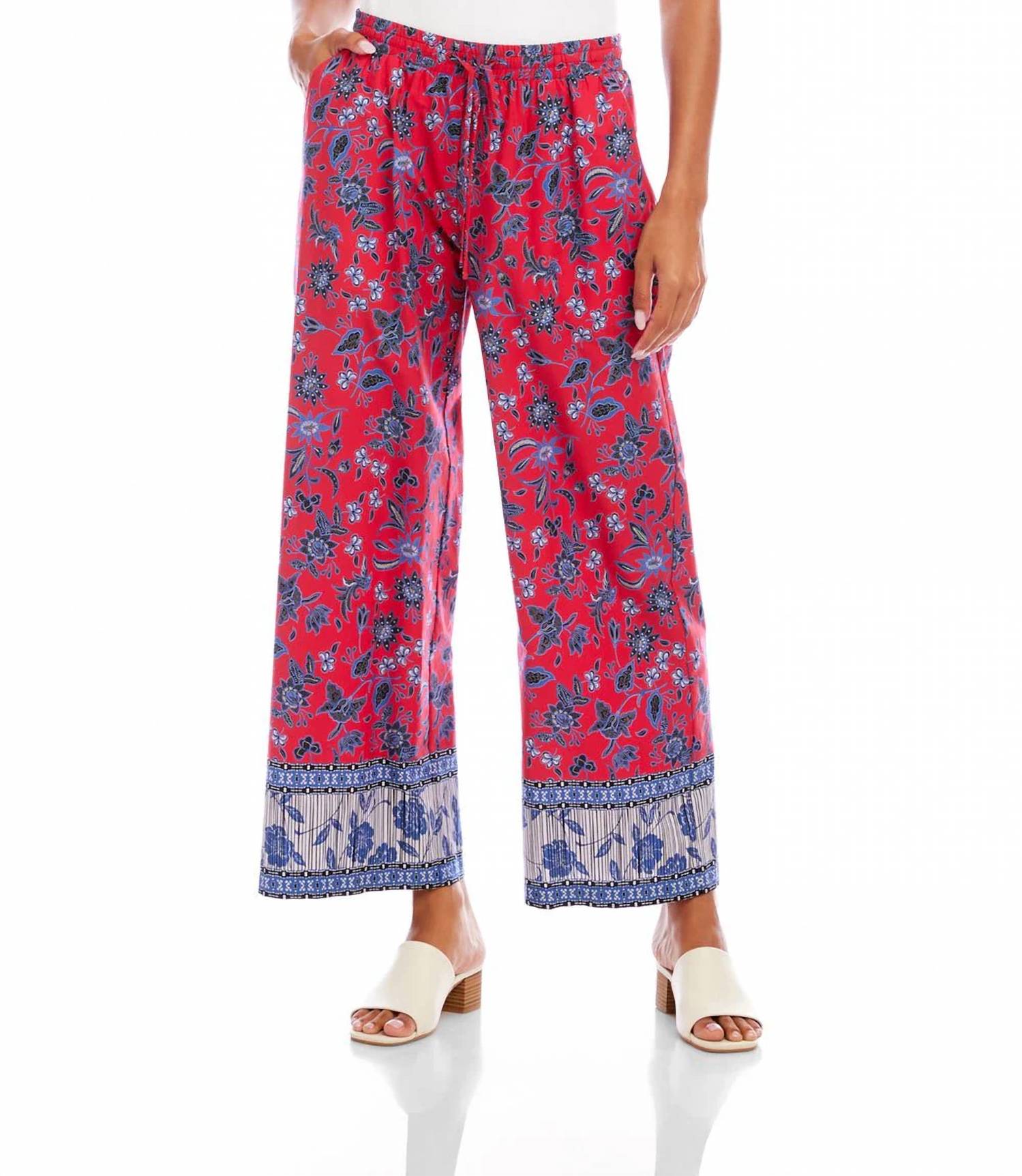 Karen Kane - Drawstring Border Print Cropped Pants