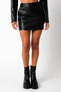 Olivaceous - Vegan Leather Mini Skirt