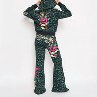 Ed Hardy Anchor Rose Bootcut Sweatpants in green leopard - women's pants - alternate view