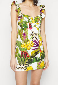 Farm Rio - Striped Printed Linen Blend Mini Dress
