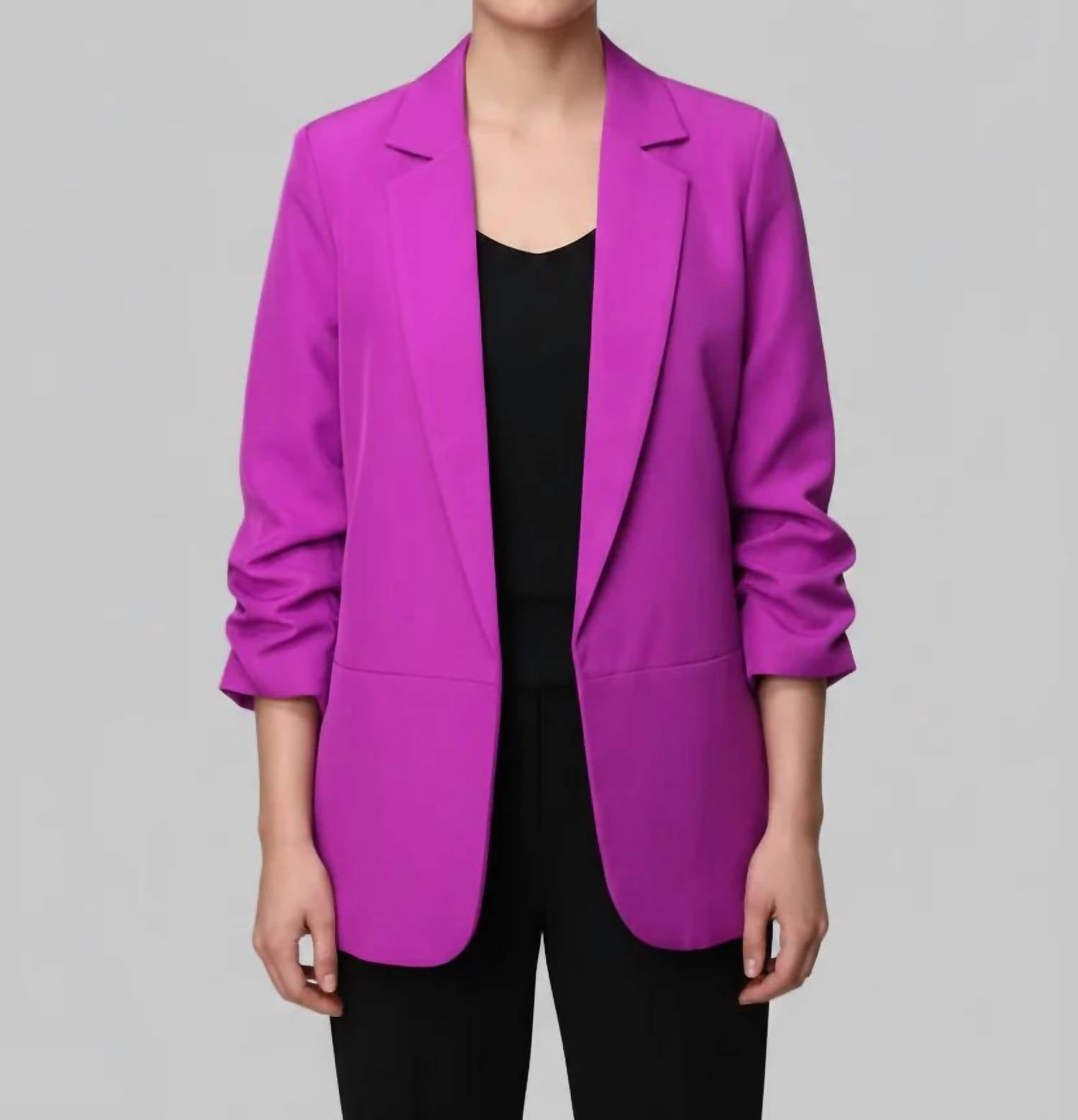 Art & Love Usa - Solid Ruched Sleeve Blazer