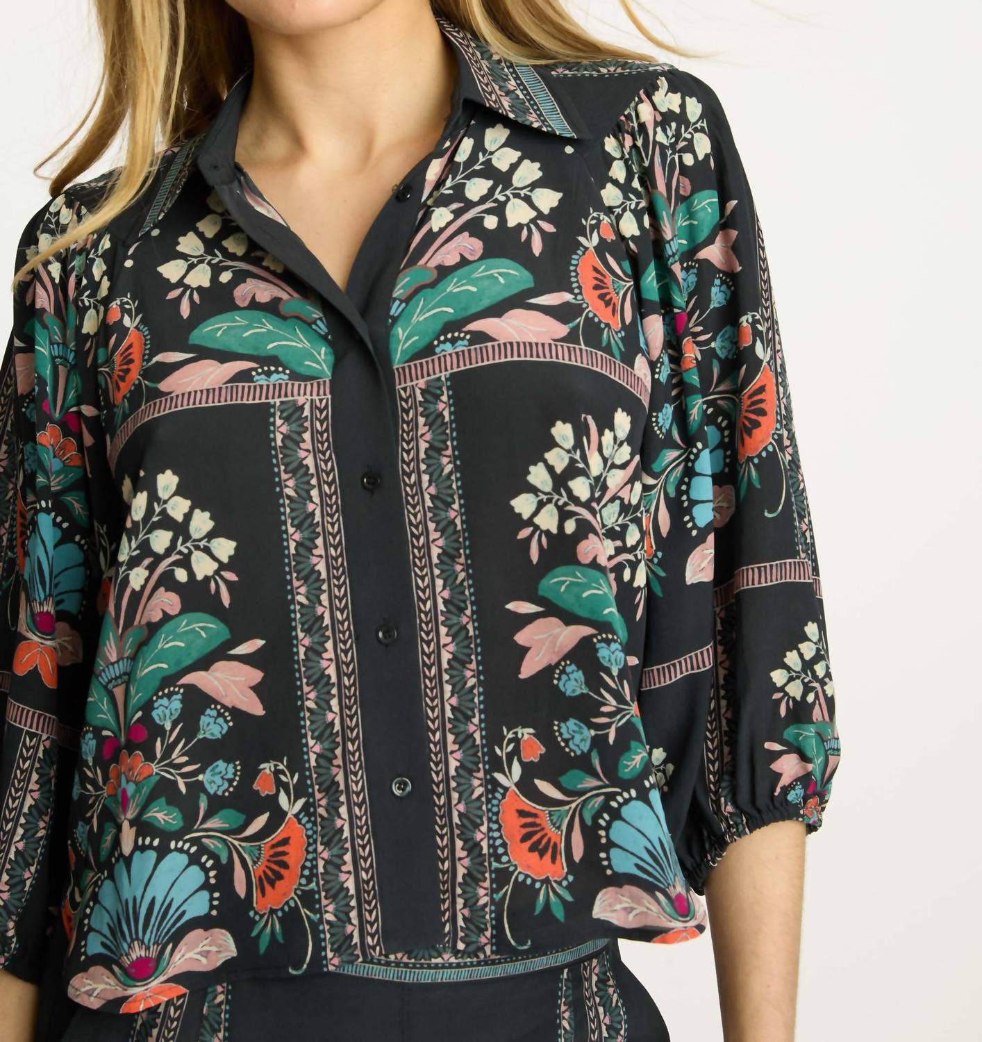 CABALLERO Juliette Button-down Top in twilight bloom - women's blouse - view 4