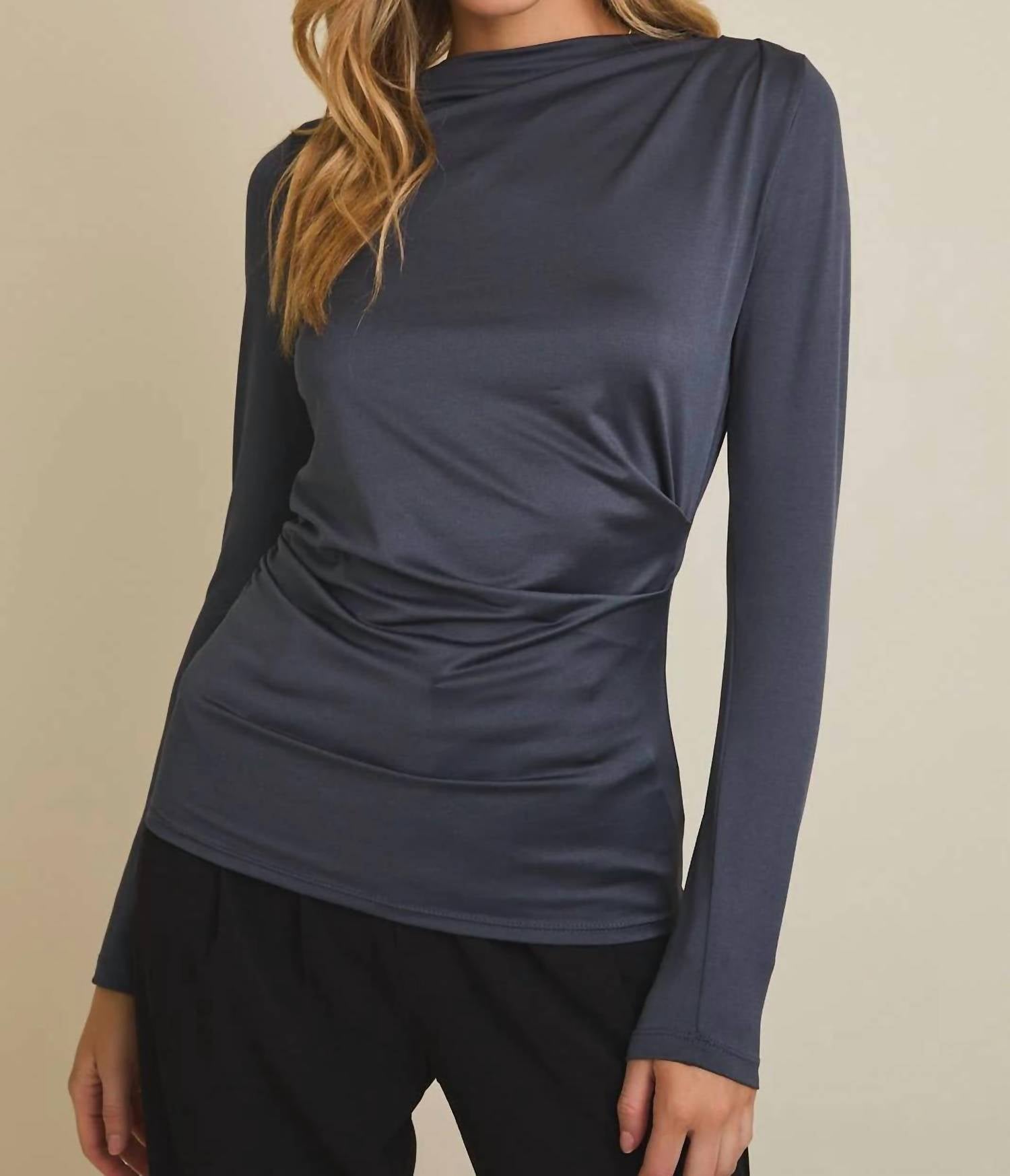 Gilli - Mock Neck Long Sleeve Shirring Detail Top