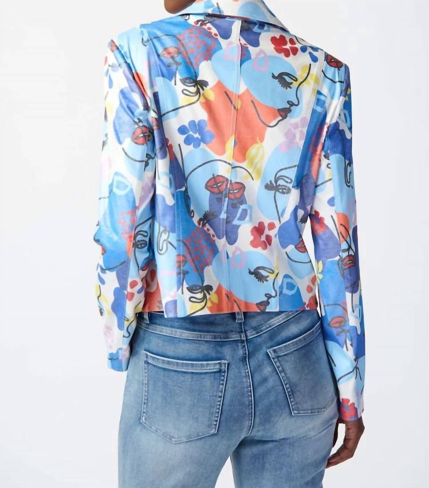 Joseph Ribkoff - Faye Face Print Faux Suede Moto Jacket