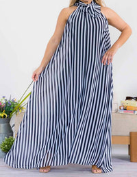 Karen Kane - Sleeveless Halter Striped Jumpsuit