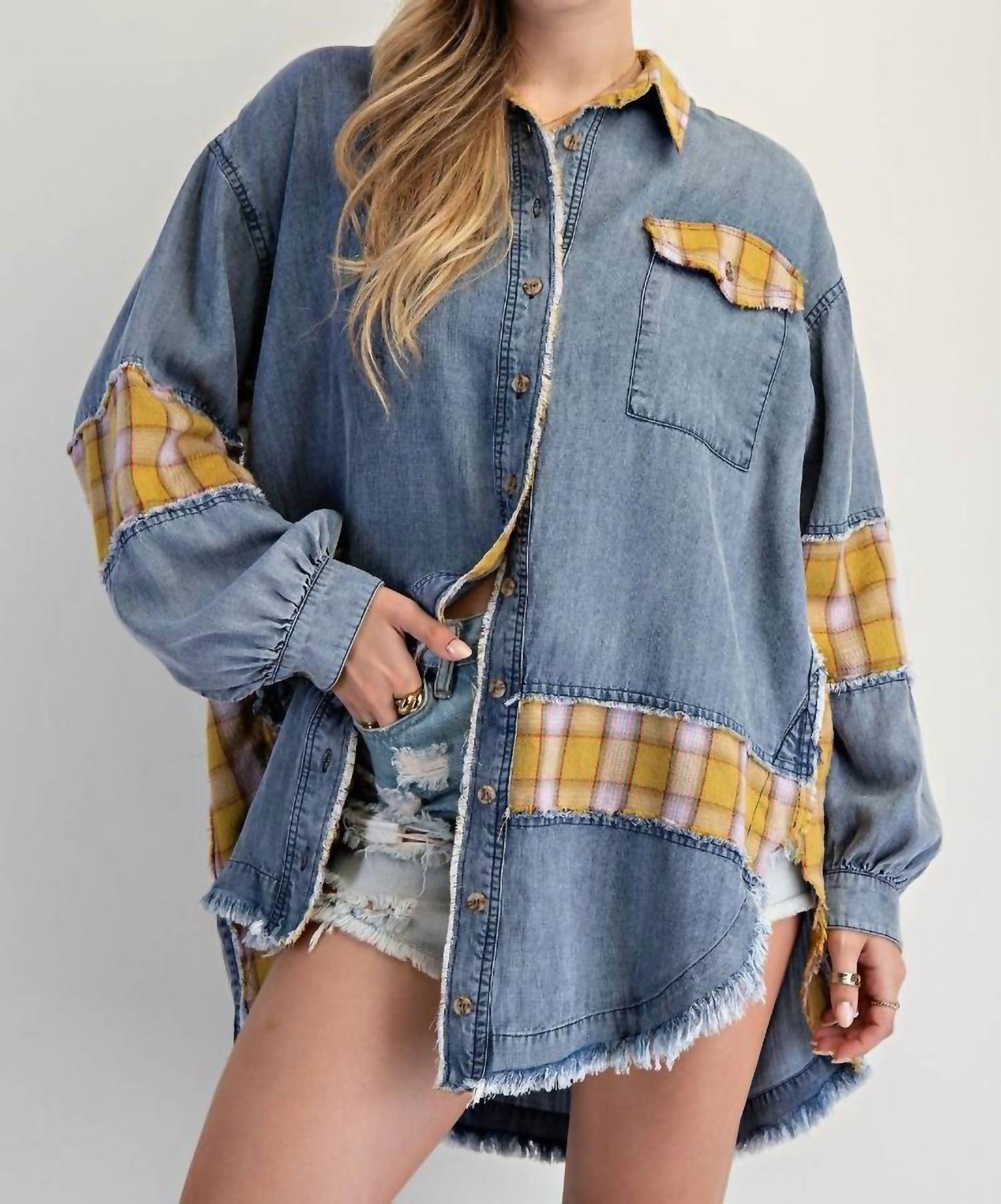 Easel - PLAID CHAMBRAY BUTTON DOWN SHIRT