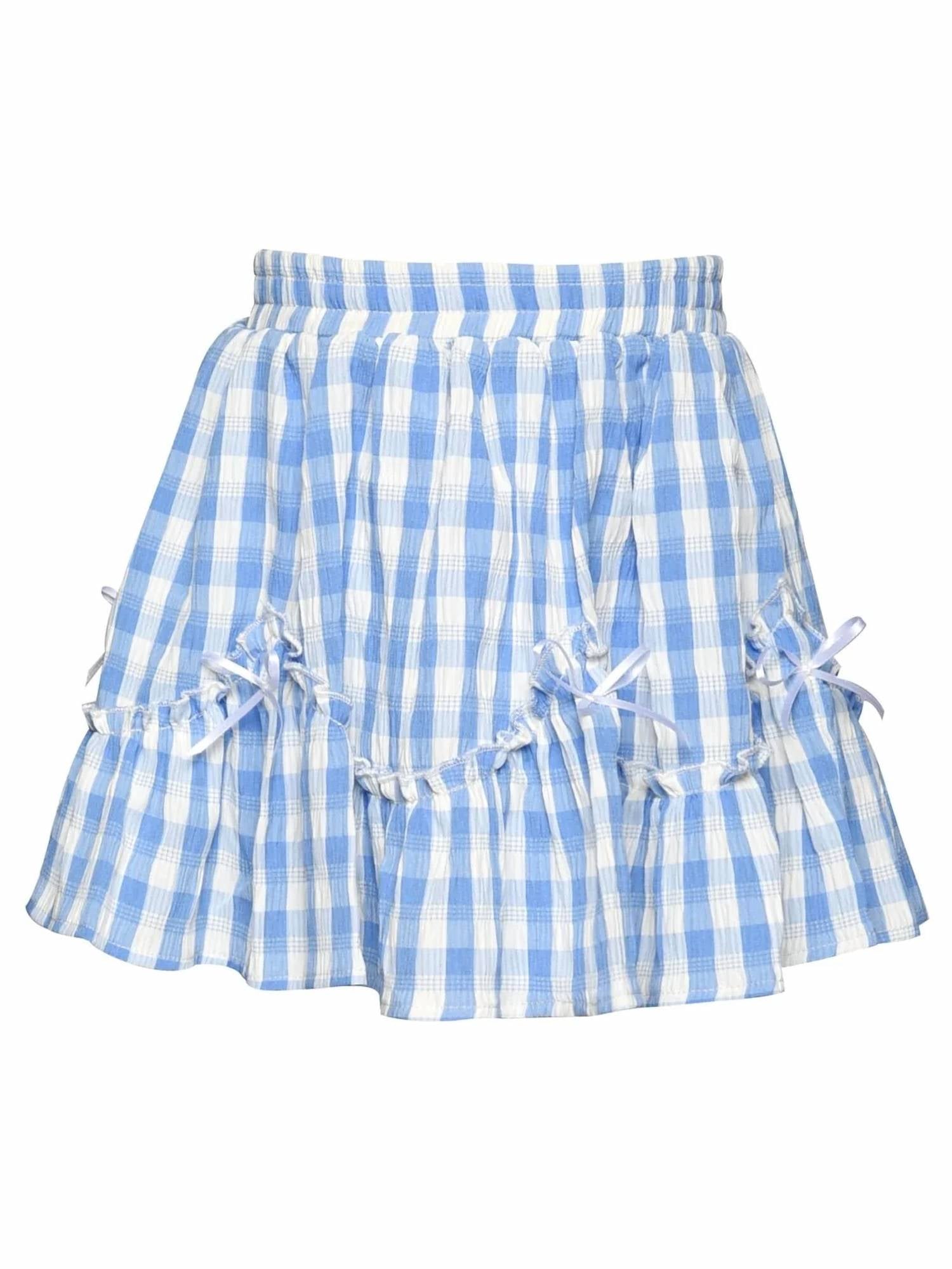 G.B.Y.M. - Smocked Gingham With Bows Top and Skirt Set