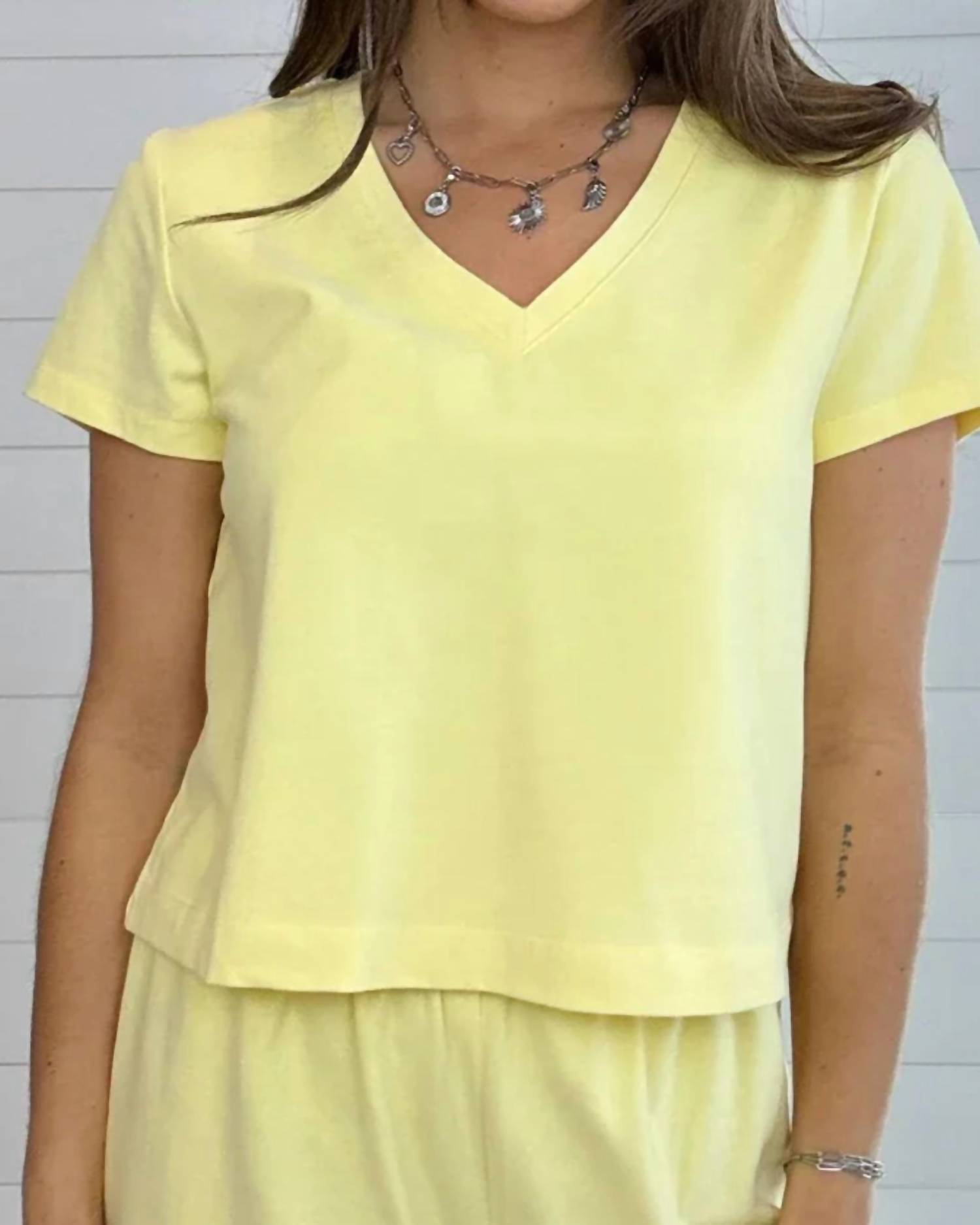Fate + Fortune - Boxy V-neck Short Sleeve Tee