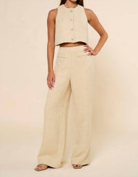Lalavon - Sleeveless Tweed Vest And Long Pants Set