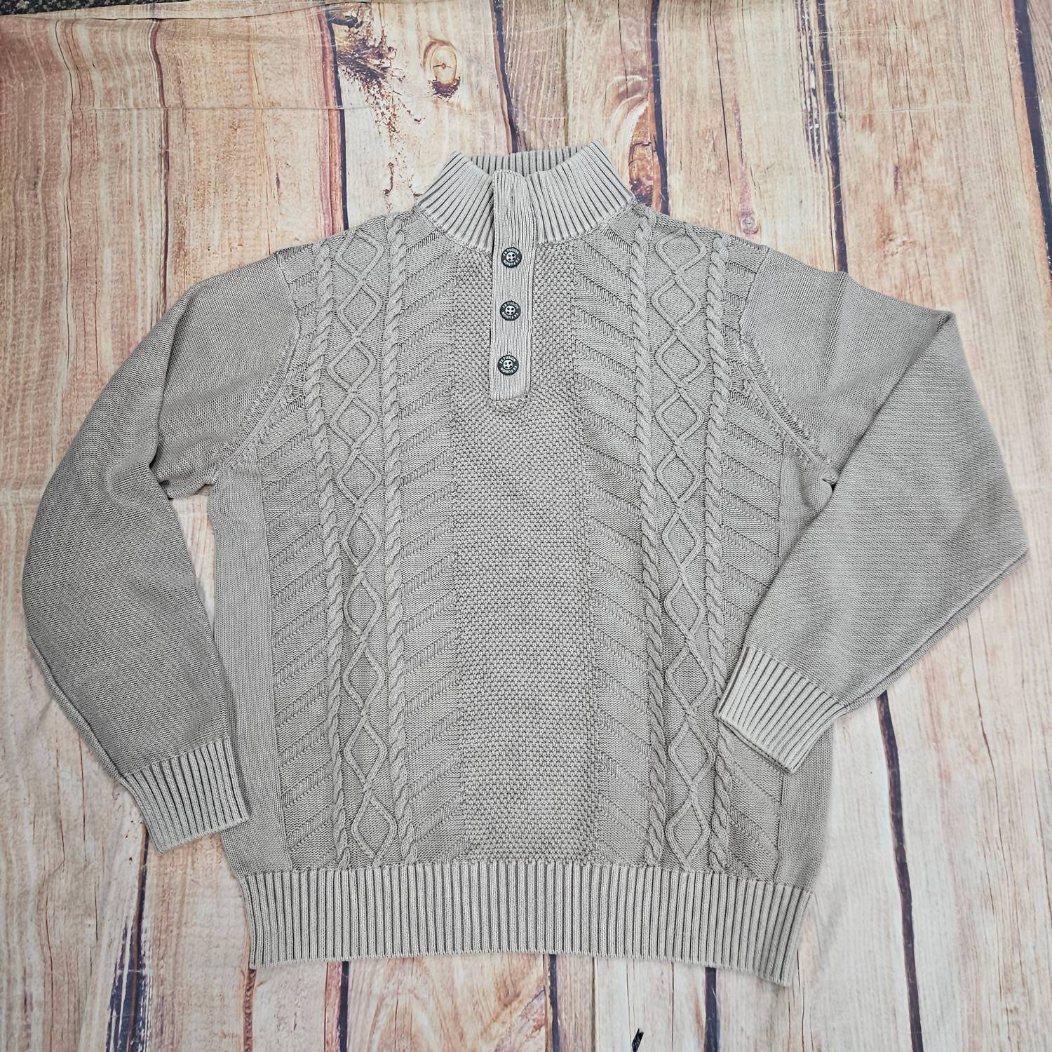 F/X Fusion Men's Washed Button Cable Mock Sweater in latte - men's sweater