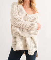 And The Why - Henley Waffle Textured Sweater - Plus