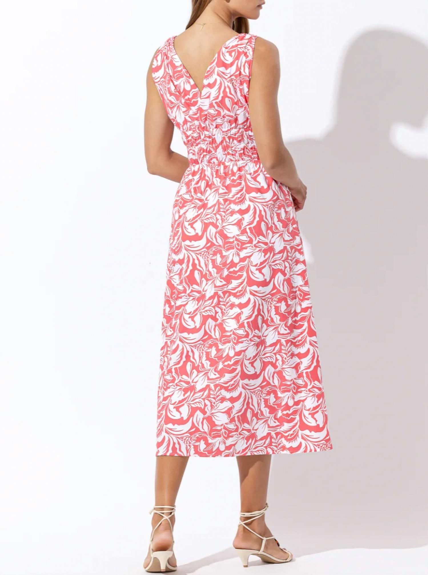 LUSANA Violet Poplin Midi Dress in tropica - women's dress - detail view