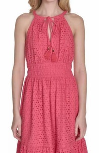 VINCE CAMUTO Tie-neck Sleeveless Tiered Dress in pink - women's dress - view 4