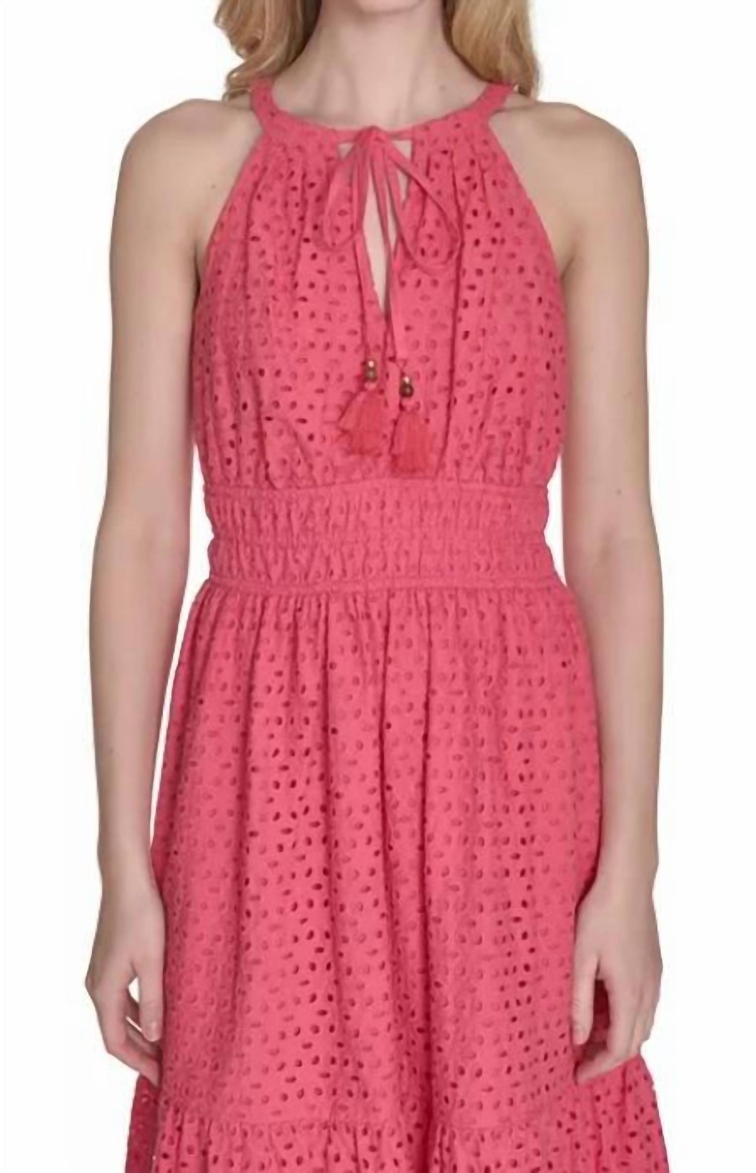 VINCE CAMUTO Tie-neck Sleeveless Tiered Dress in pink - women's dress - view 4