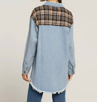Sweetkama - Plaid Color Block Jean Jacket