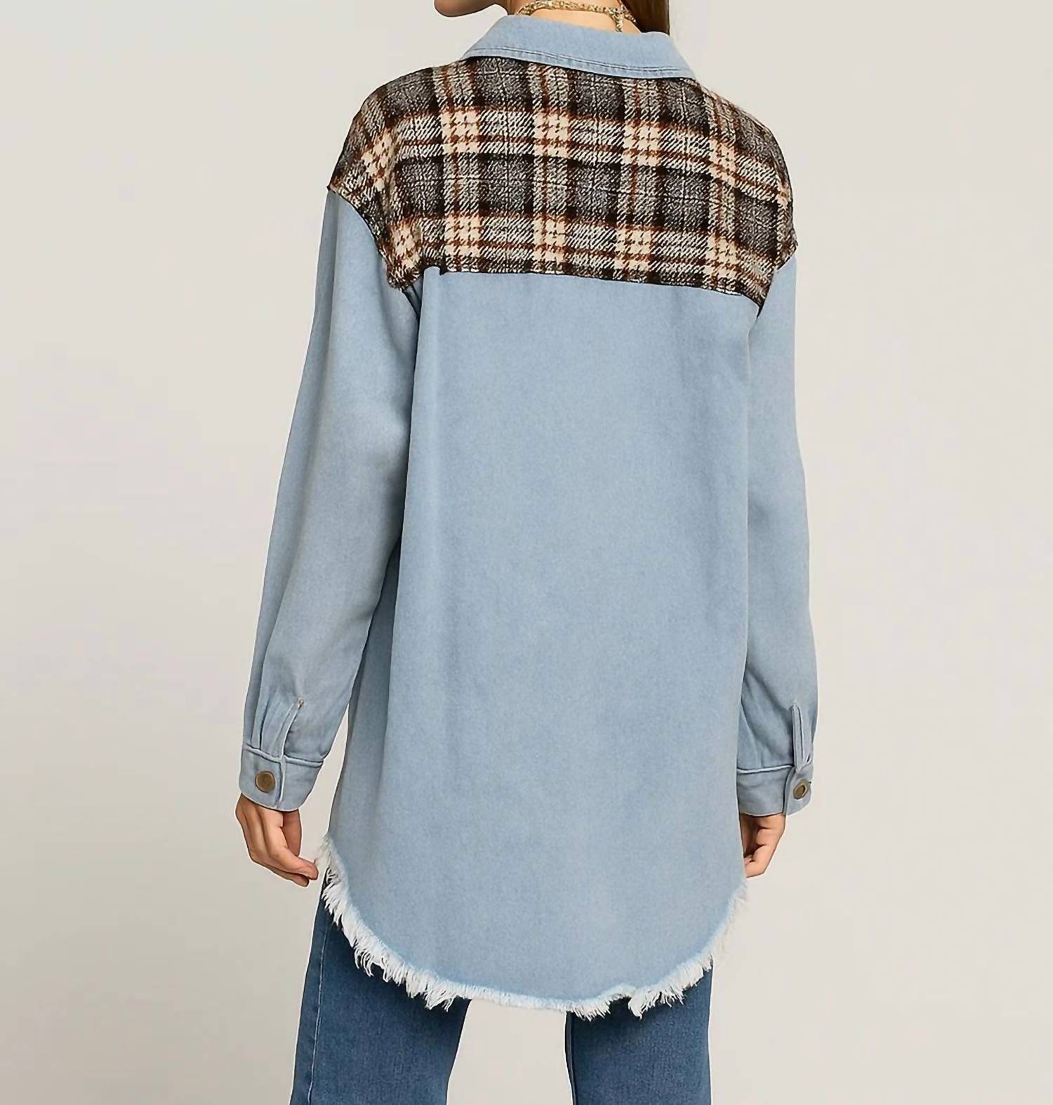 Sweetkama - Plaid Color Block Jean Jacket
