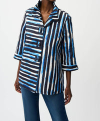 Joseph Ribkoff - Stripe Shirred Collar Trapeze Jacket